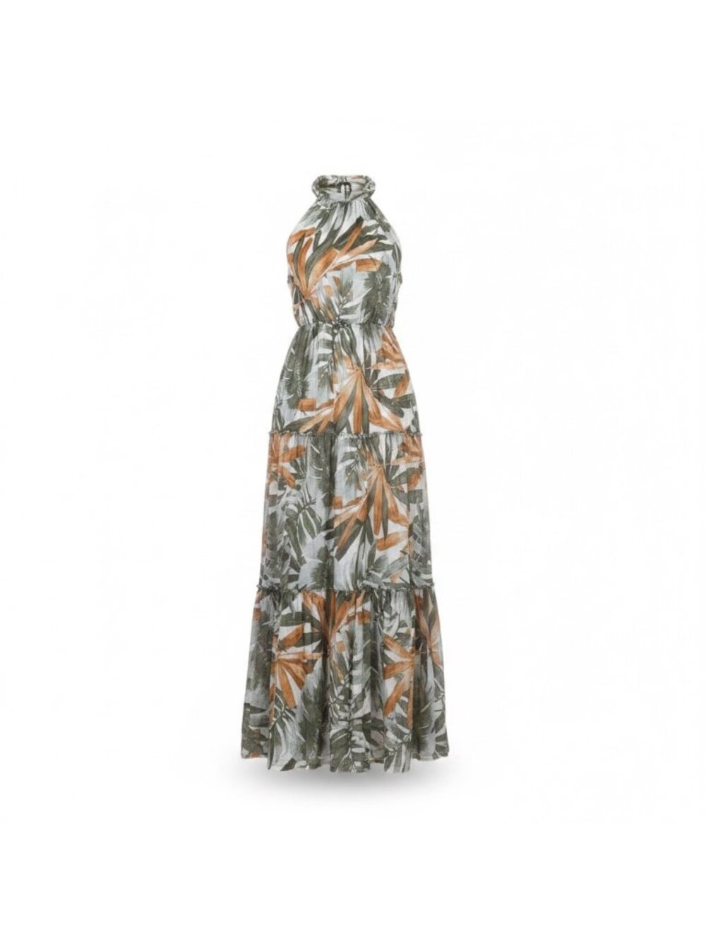 Kate & Lily Womens Green Orange Halter/Maxi Dress Tropical Print Size 12